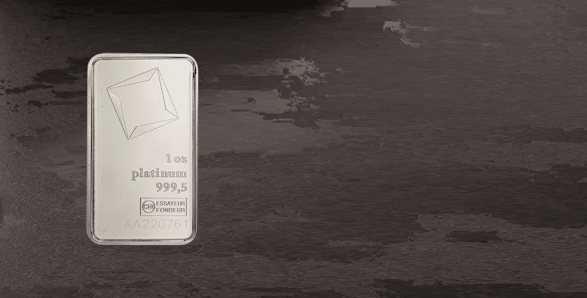 1 oz platinum bullion bar against grey background