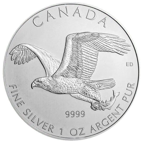 silver canadian bald eagle coin obverse