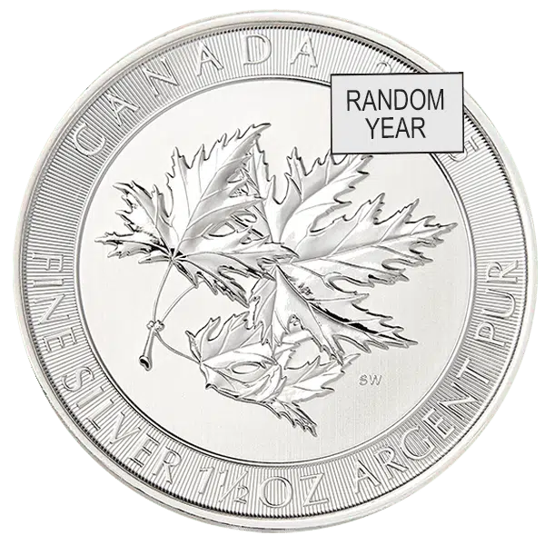one and one half ounce silver canadian maple leaf coin obverse