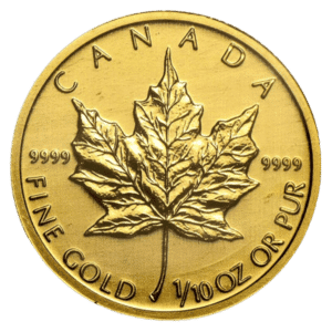 one-tenth ounce gold canadian maple leaf coin obverse