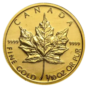 one-tenth ounce gold canadian maple leaf coin obverse