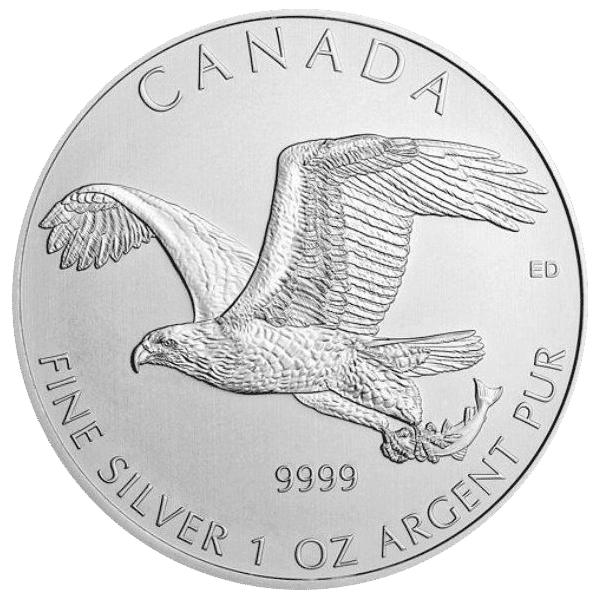 silver canadian bald eagle coin obverse